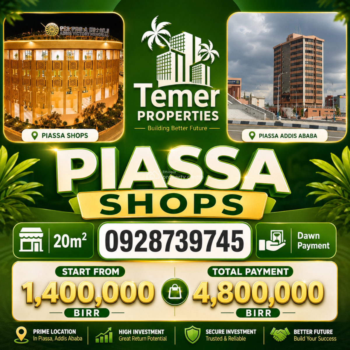 Shops in Piassa From Temer Properties /temer Realestate, Piassa Shop, Arada, Addis Ababa, Shop for Sale