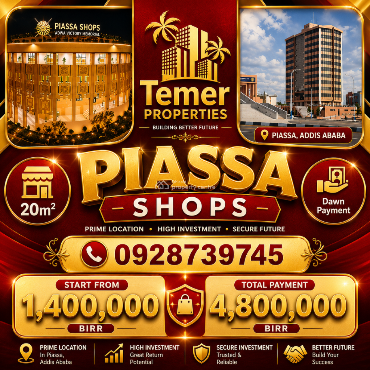 Shops in Piassa From Temer Properties /temer Realestate, Piassa Shop, Arada, Addis Ababa, Shop for Sale