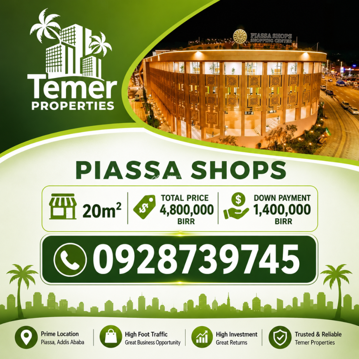 Shops in Piassa From Temer Realestate /temer Properties /ቴምር ፕሮፐርቲስ/ቴም, Piassa, Arada, Addis Ababa, Shop for Sale