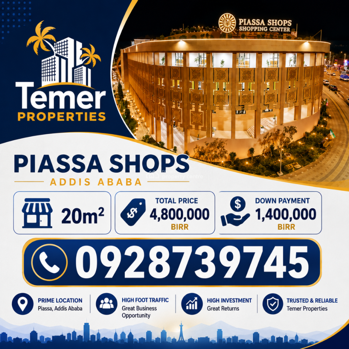 Shops in Piassa From Temer Realestate /temer Properties /ቴምር ፕሮፐርቲስ/ቴም, Piassa, Arada, Addis Ababa, Shop for Sale