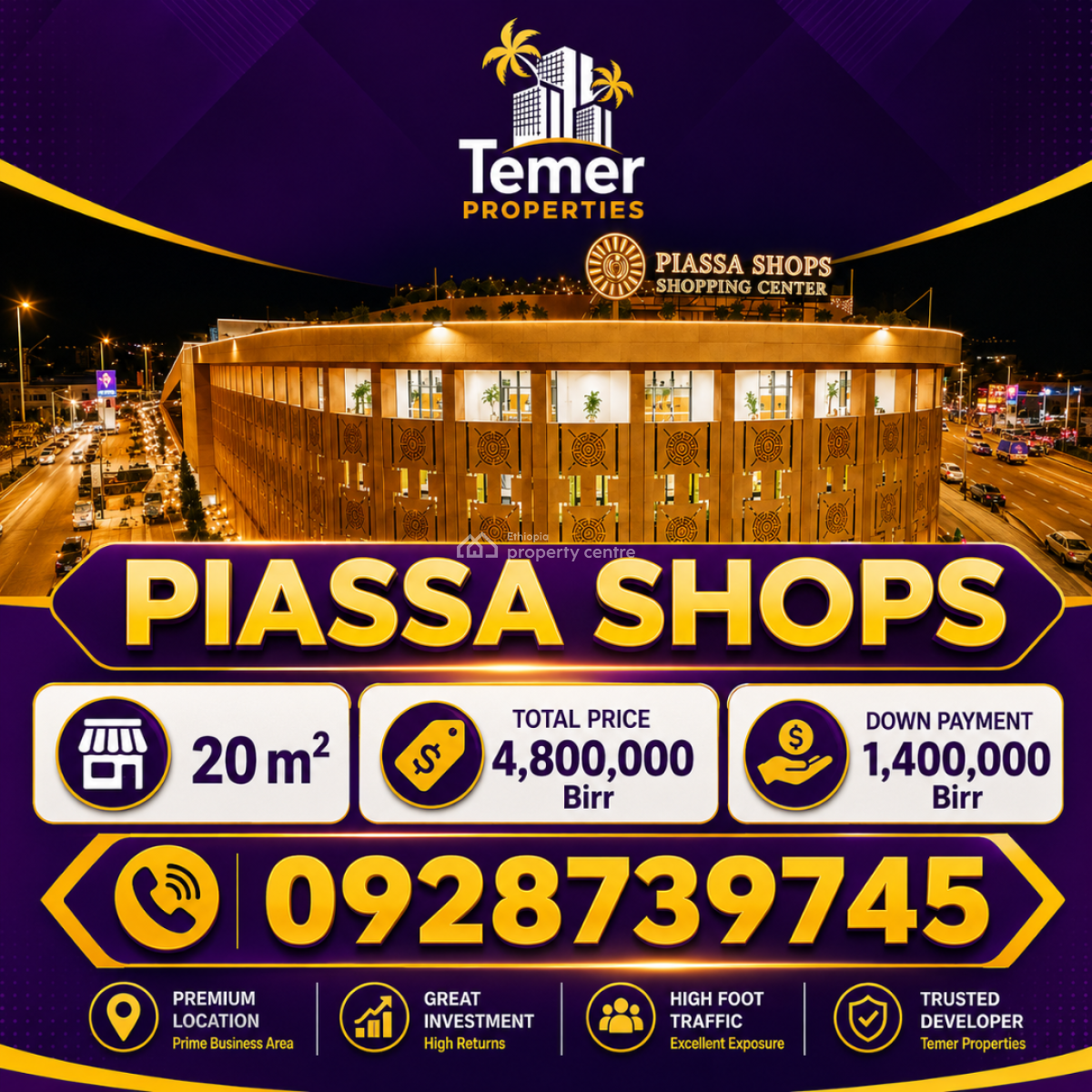 Shops in Piassa From Temer Realestate /temer Properties /ቴምር ፕሮፐርቲስ/ቴም, Piassa, Arada, Addis Ababa, Shop for Sale