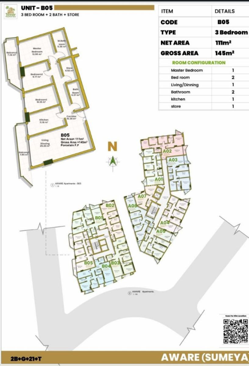 Temer Real Estate, Apartments   at Aware, Aware Square, Yeka, Addis Ababa, Apartment for Sale