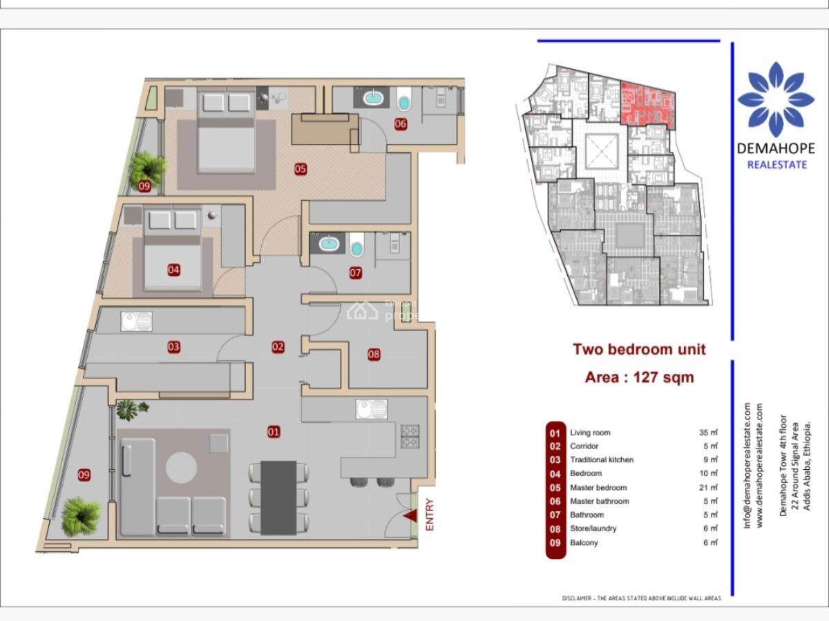 Luxury 1 Bedroom Apartment in a Prime Location, Kebena River / Dema Hope Real Estate, Arada, Addis Ababa, Apartment for Sale