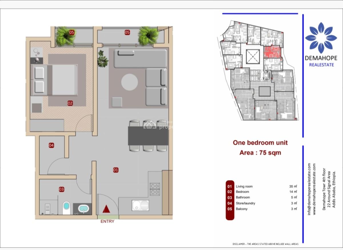 Luxury 1 Bedroom Apartment in a Prime Location, Kebena River / Dema Hope Real Estate, Arada, Addis Ababa, Apartment for Sale