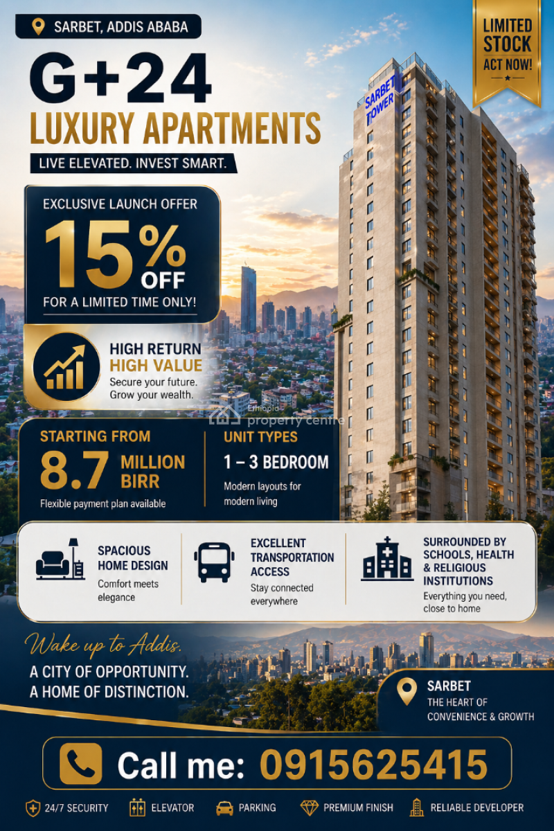 3 Bedroom Luxury Apartment, Vatican Road, Lideta, Addis Ababa, Apartment for Sale