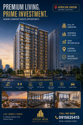2 Bedroom Luxury Apartment, Au St, Kirkos, Addis Ababa, Apartment for Sale
